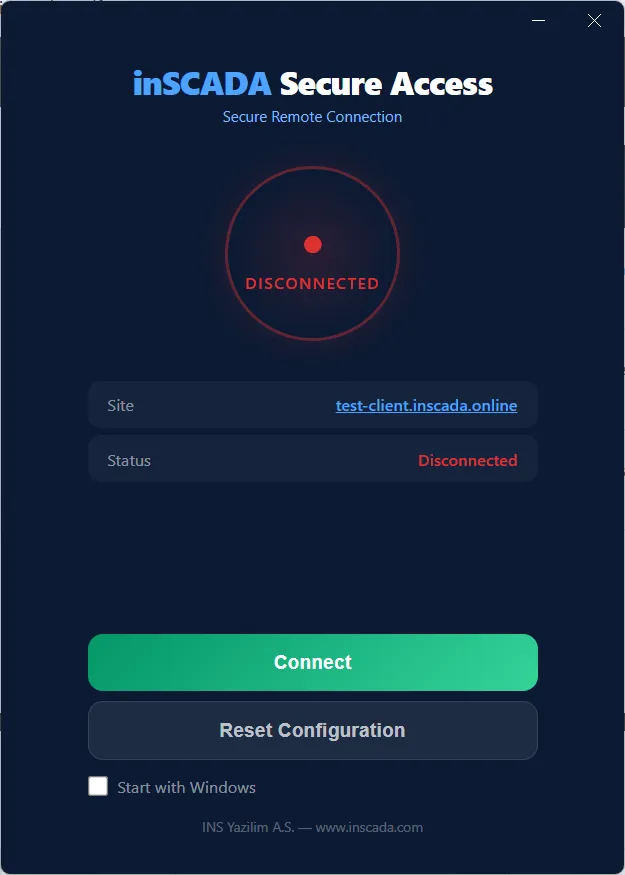 Disconnected state — Click Connect to reconnect